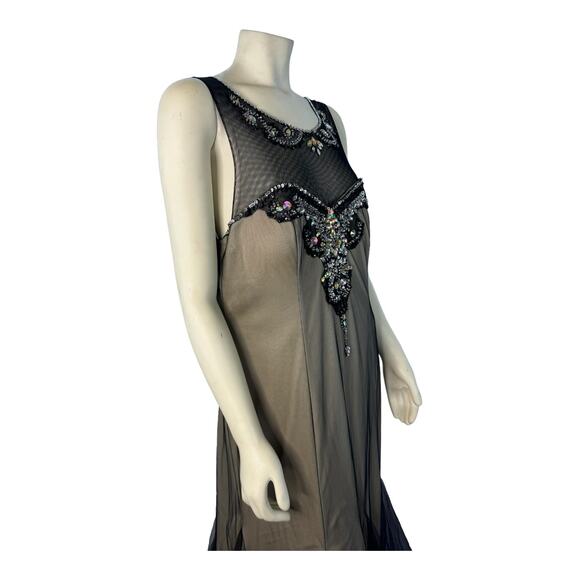 DEB mermaid style nude, black mesh overlay jeweled neckline sleeveless size 14 - Picture 14 of 16